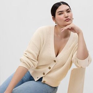 Gap Shaker-Stitch Cardigan 100% Cotton, button v-neck